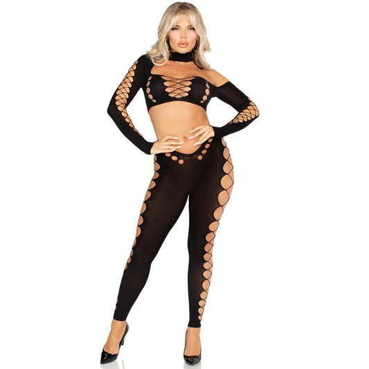 LEG AVENUE - CROP TOP UND LEGGINGS CUT-OUT NAHTLOS SCHWARZ