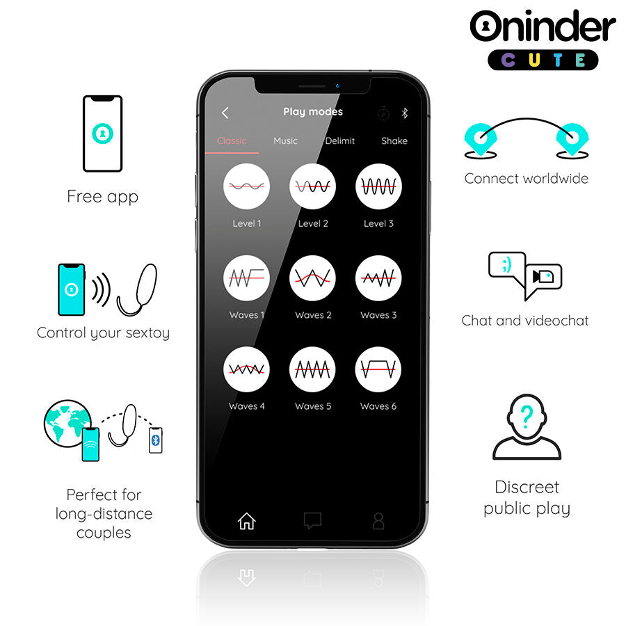ONINDER CUTE – Vibrierendes Liebes- und Vergnügens-Ei – Rotierende Silikon-Edelsteine – Kostenlose globale App