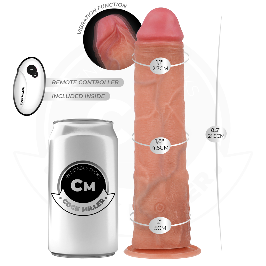 COCK MILLER - REALISTISCHER DILDO MIT SAUGNÄPFEN UND VIBRATION MIT FERNBEDIENUNG 21,5 CM