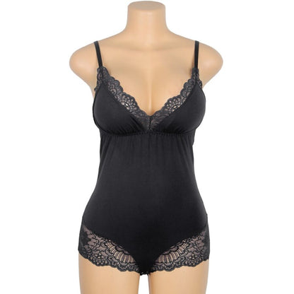 SUBBLIME - SCHWARZER TEDDY MIT BLUMENSPITZENDETAIL S/M