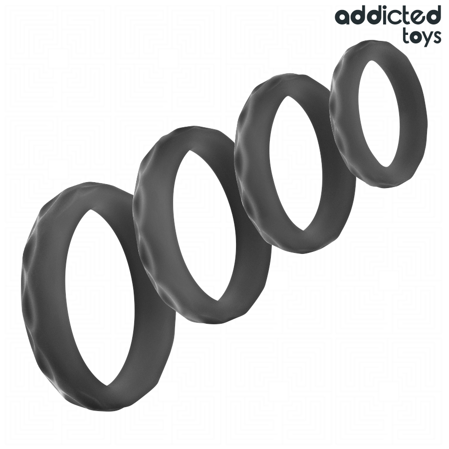 ADDICTED TOYS - SET MIT STRUKTURIERTEM COCKRING IN 4 GRÖSSEN